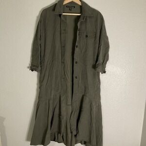 ZARA Trafaluc TRF Olive Oversized Shirt Dress w/ Frill Ruffle Small Lagenlook